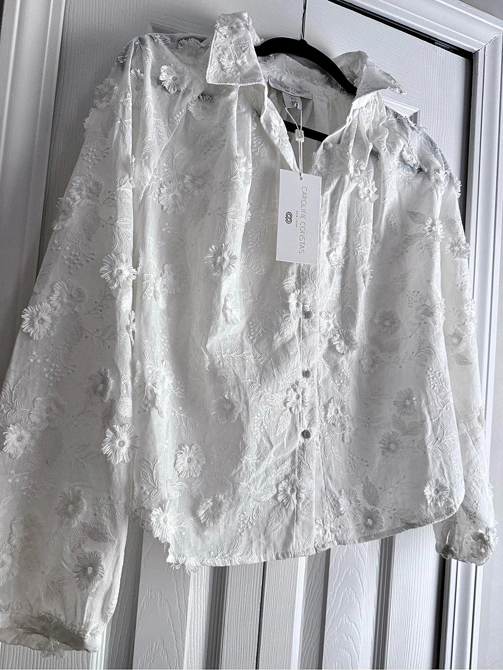 Caroline Constas Jacqueline Blouse Floral White Button Down Shirt Medium
